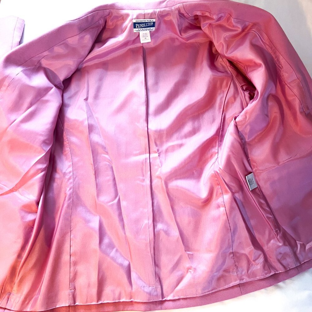 Vintage Pendleton 100% Virgin Wool Pink single button Blazer Coat Jacket Size 12 - Picture 6 of 13